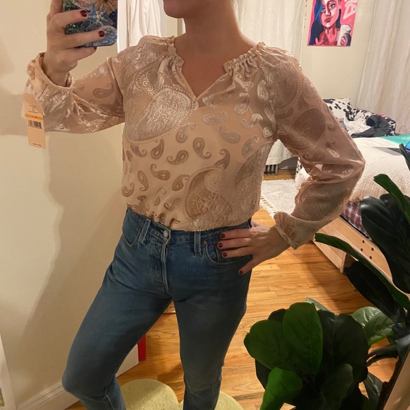 NWT Nanette Lepore Modern Glam Gold Burnout Velvet Blouse - Small - Picture 6 of 15